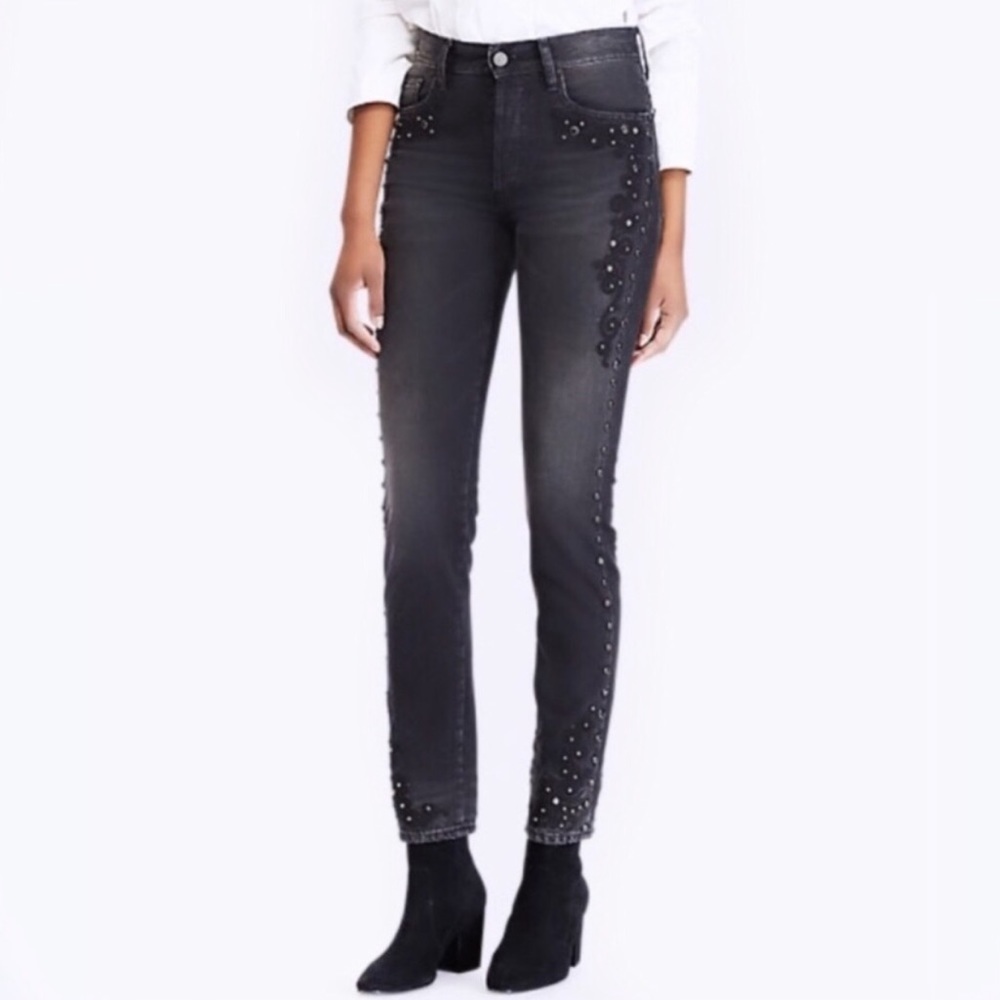 Polo Ralph Lauren Callen Studded High Rise Slim Jeans Black Sz 24